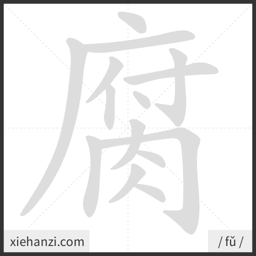 Ảnh động thứ tự nét chữ 腐 - cách viết từng nét