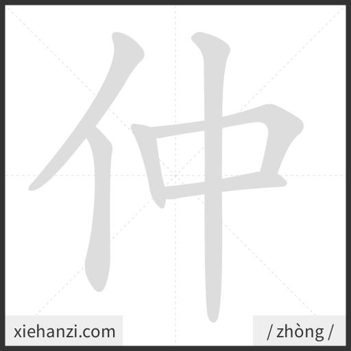 Ảnh động thứ tự nét chữ 仲 - cách viết từng nét