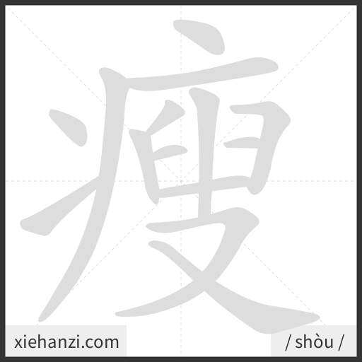 Ảnh động thứ tự nét chữ 瘦 - cách viết từng nét