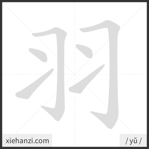 Ảnh động thứ tự nét chữ 羽 - cách viết từng nét