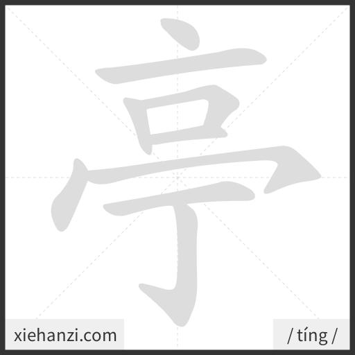Ảnh động thứ tự nét chữ 亭 - cách viết từng nét