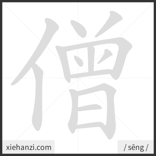 Ảnh động thứ tự nét chữ 僧 - cách viết từng nét