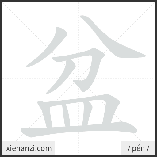 Ảnh động thứ tự nét chữ 盆 - cách viết từng nét