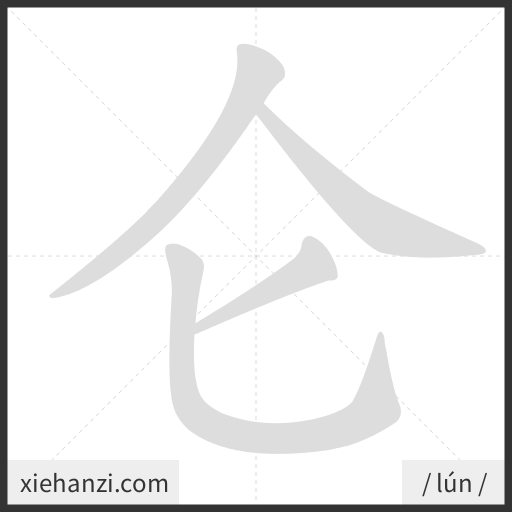 Ảnh động thứ tự nét chữ 仑 - cách viết từng nét