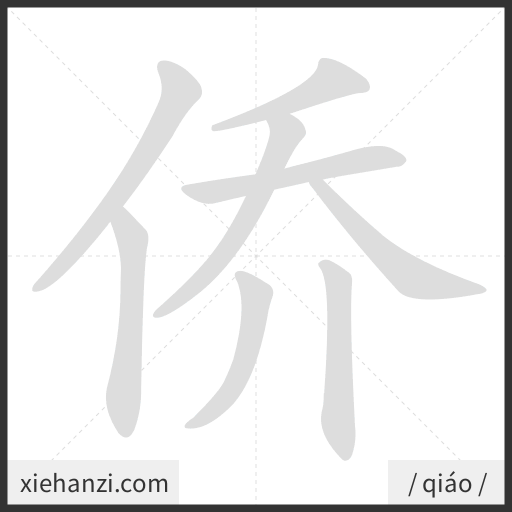 Ảnh động thứ tự nét chữ 侨 - cách viết từng nét