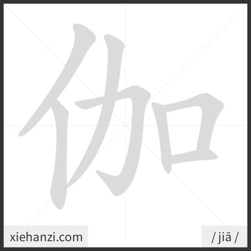 Ảnh động thứ tự nét chữ 伽 - cách viết từng nét