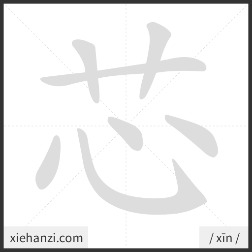 Ảnh động thứ tự nét chữ 芯 - cách viết từng nét