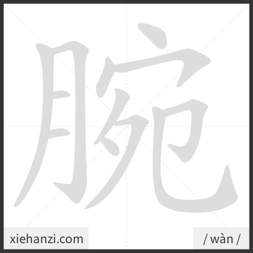 Ảnh động thứ tự nét chữ 腕 - cách viết từng nét