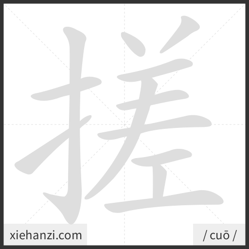 Ảnh động thứ tự nét chữ 搓 - cách viết từng nét