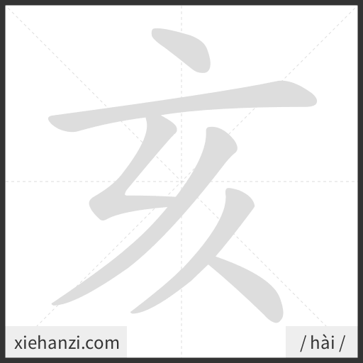 Ảnh động thứ tự nét chữ 亥 - cách viết từng nét