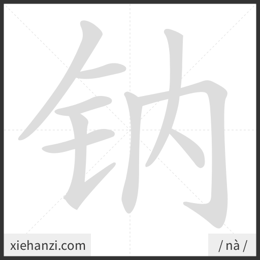 Ảnh động thứ tự nét chữ 钠 - cách viết từng nét