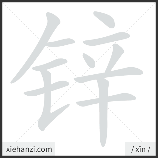 Ảnh động thứ tự nét chữ 锌 - cách viết từng nét