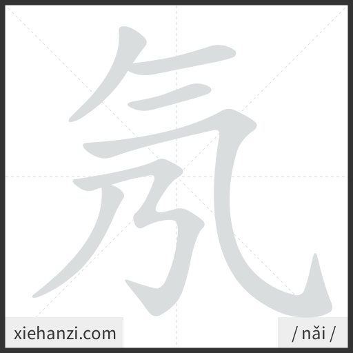Ảnh động thứ tự nét chữ 氖 - cách viết từng nét