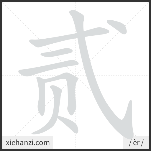 Ảnh động thứ tự nét chữ 贰 - cách viết từng nét