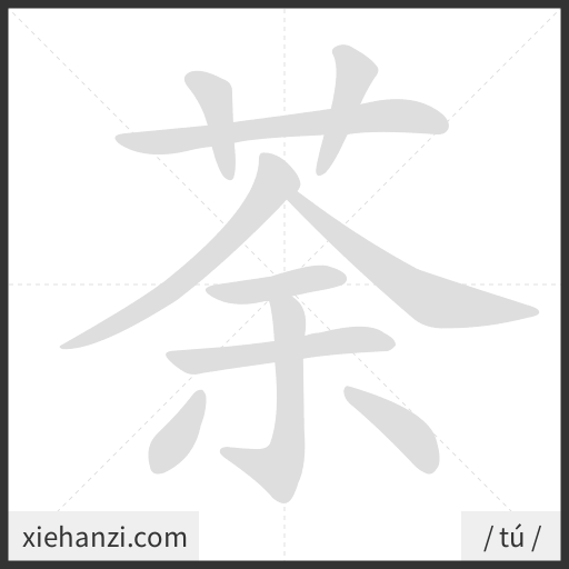 Ảnh động thứ tự nét chữ 荼 — cách viết từng nét