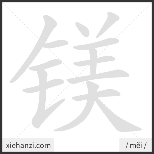 Ảnh động thứ tự nét chữ 镁 - cách viết từng nét