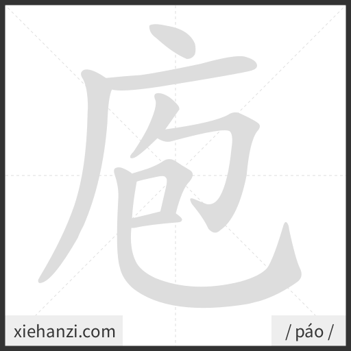 Ảnh động thứ tự nét chữ 庖 - cách viết từng nét