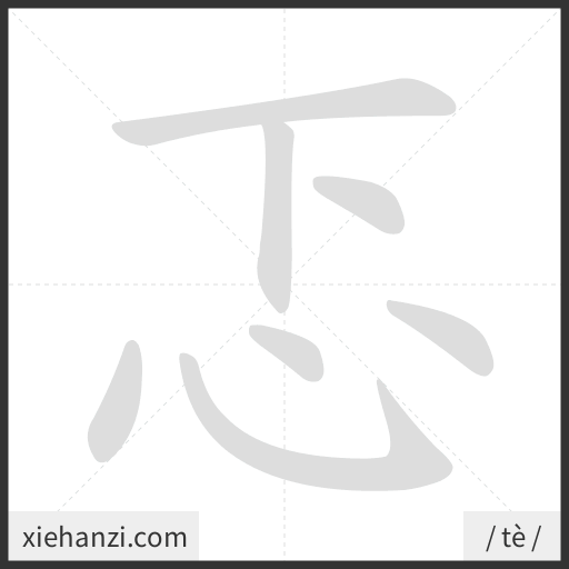 Ảnh động thứ tự nét chữ 忑 - cách viết từng nét