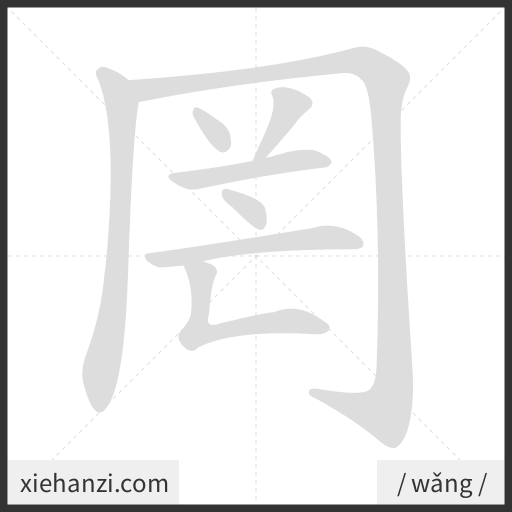Ảnh động thứ tự nét chữ 罔 - cách viết từng nét
