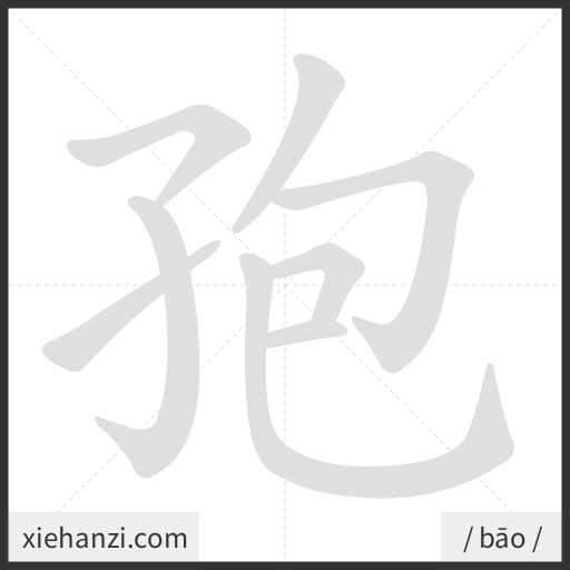 Ảnh động thứ tự nét chữ 孢 - cách viết từng nét
