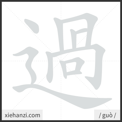 Ảnh động thứ tự nét chữ 過 - cách viết từng nét