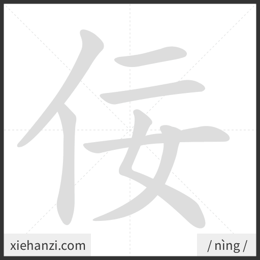 Ảnh động thứ tự nét chữ 佞 - cách viết từng nét