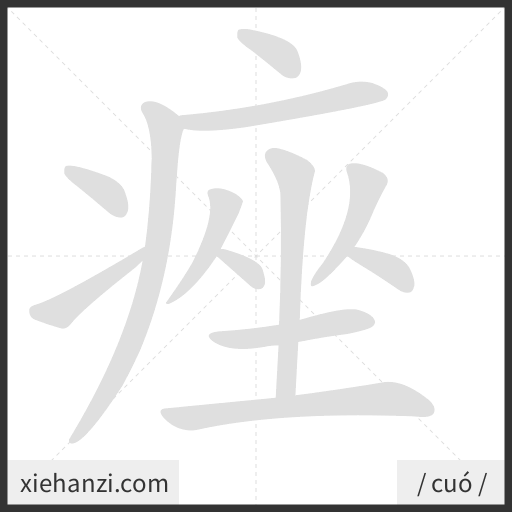 Ảnh động thứ tự nét chữ 痤 - cách viết từng nét