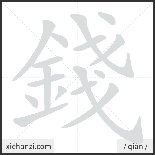 Ảnh động thứ tự nét chữ 錢 - cách viết từng nét