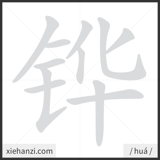 Ảnh động thứ tự nét chữ 铧 - cách viết từng nét