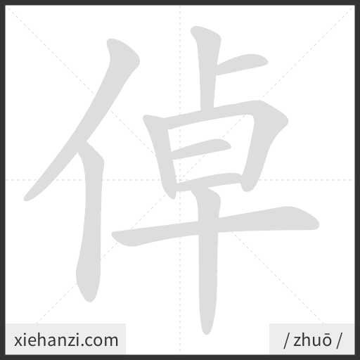 Ảnh động thứ tự nét chữ 倬 - cách viết từng nét