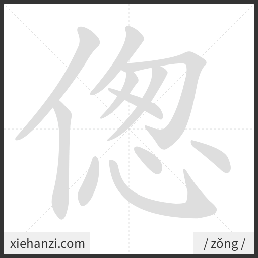 Ảnh động thứ tự nét chữ 偬 - cách viết từng nét