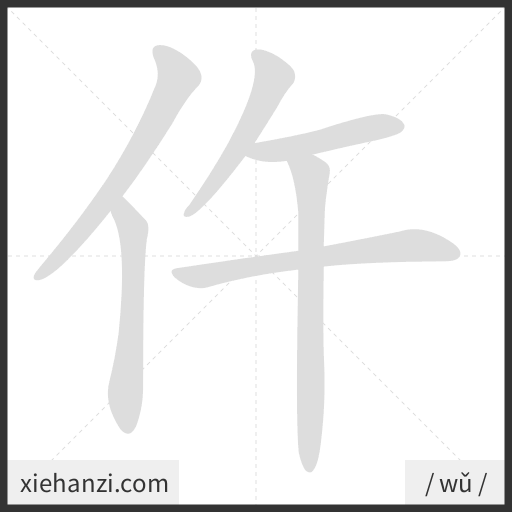 Ảnh động thứ tự nét chữ 仵 - cách viết từng nét