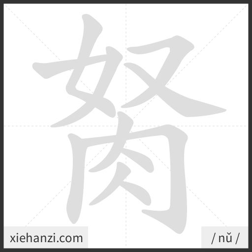 Ảnh động thứ tự nét chữ 胬 - cách viết từng nét