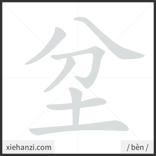 Ảnh động thứ tự nét chữ 坌 - cách viết từng nét