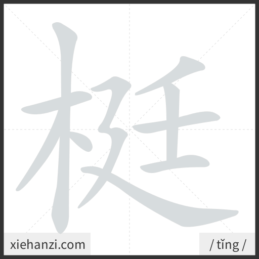 Ảnh động thứ tự nét chữ 梃 - cách viết từng nét
