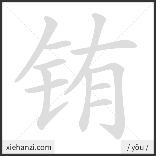 Ảnh động thứ tự nét chữ 铕 - cách viết từng nét