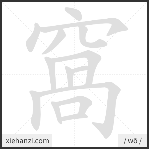 Ảnh động thứ tự nét chữ 窩 - cách viết từng nét