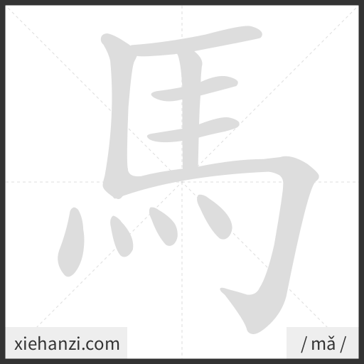 Ảnh động thứ tự nét chữ 馬 - cách viết từng nét