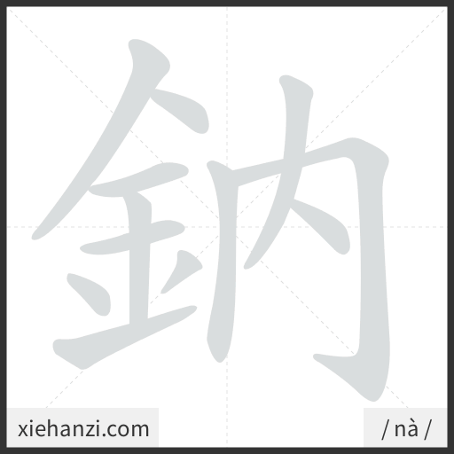 Ảnh động thứ tự nét chữ 鈉 - cách viết từng nét